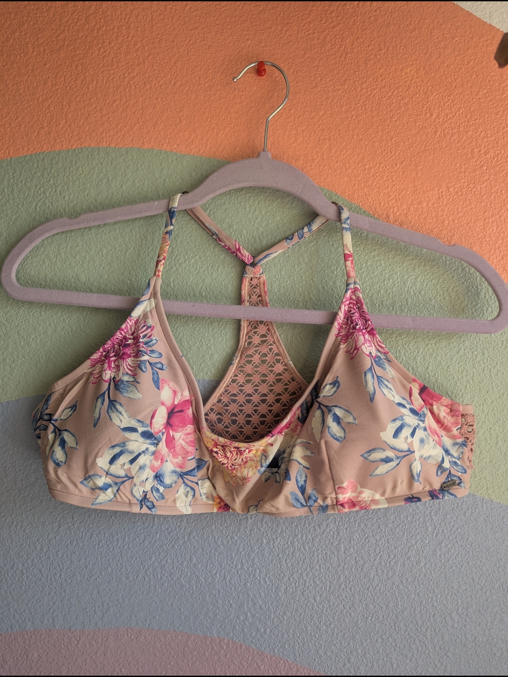 Ripcurl Bikini Top - Pink Floral With Crochet Back